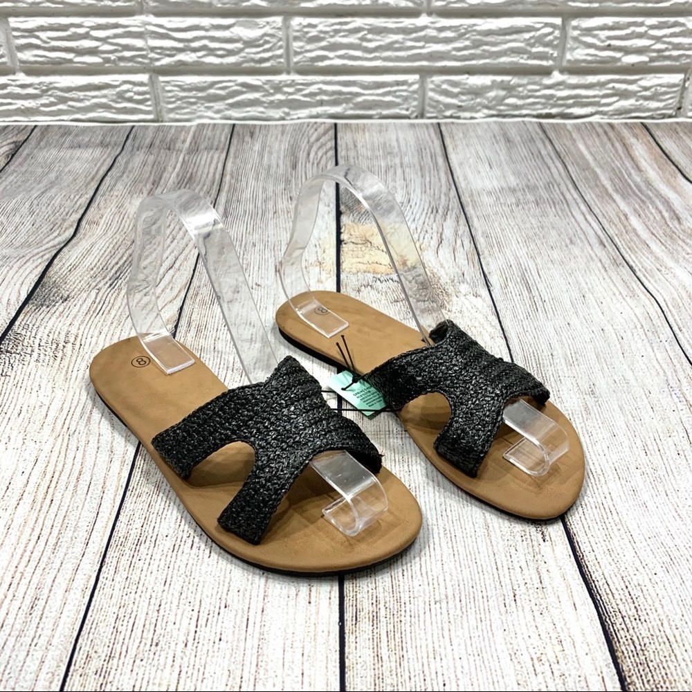 The Spring Shop Black Woven Raffia Sandals